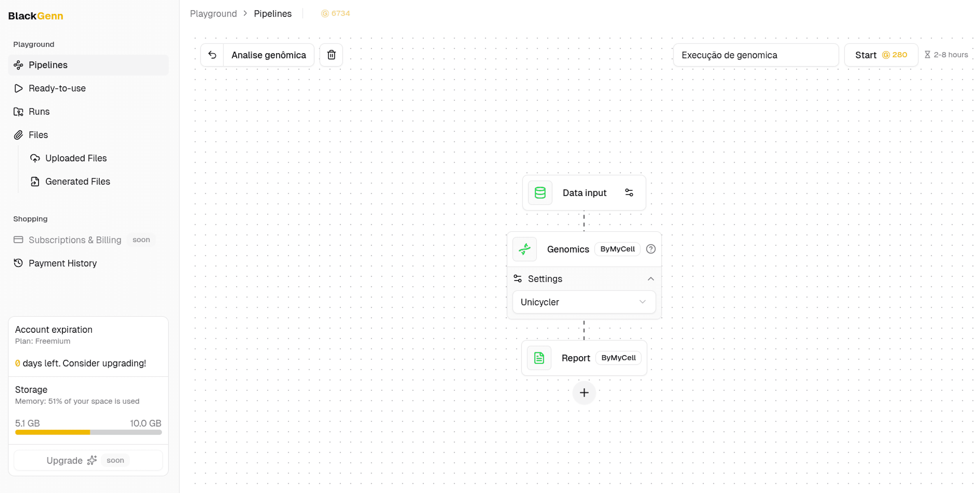 Interface da plataforma BlackGenn